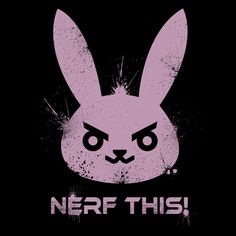 a pink rabbit with the words nerf this on it's face and eyes