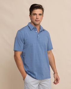 Sun-washed spring colors pair with a simple stripe to bring the sea and season together. This classic short-sleeve polo shirt features a 3-button placket and drop-tail hem for the pefect fit at parties or the pier. Style: 10625 Blue Polo Shirt With Striped Collar, Blue Relaxed Fit Short Sleeve Polo Shirt, Relaxed Fit Polo Shirt With Collar For Summer, Relaxed Fit Summer Polo Shirt, Blue Johnny Collar Polo Shirt For Summer, Summer Blue Relaxed Fit Polo Shirt, Casual Summer Polo Shirt With Striped Collar, Classic Short Sleeve Polo Shirt For Summer, Classic Short Sleeve Summer Polo Shirt