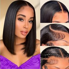 PRICES MAY VARY. 【Bob Wig Human Hair Material】100% Unprocessed Brazilian Virgin Human Hair Wigs 180 Density, Cut from Young Girl Head Directly, Full and Thick, Soft and Comfortable，Natural and Healthy. 【13x4 Lace Front Wigs Human Hair Advantage】13x4 HD transparent lace is perfectly close to the skin tone, pre plucked and bleached knots ,straight lace front wigs human hair offer you very natural look,no shedding, tangle free, can be side part, middle part, can be dyed, bleached and restyled accor Bob Pendek, Lace Frontal Bob, Kort Bob, Curling Straight Hair, Remy Hair Wigs, Bob Lace Front Wigs, Cheap Human Hair, Lace Front Wigs Human Hair, Wig Human Hair