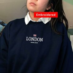 "*SIZES ARE UNISEX* -I'd suggest your usual size for a regular fit, or sizing up for a more relaxed fit. *these sweatshirts are extra comfy when oversized 🇬🇧 \"London England\" with a flag design embroidered on a comfy vintage-style crewneck. Perfect for any occasion or gift for him or her. A sturdy and warm sweatshirt bound to keep you warm in the colder months. A pre-shrunk, classic fit sweater that's made with air-jet spun yarn for a soft feel and reduced pilling. Your new favorite sweatshi Winter Crew Neck Sweater With Letter Embroidery, Trendy Winter Sweater With Embroidered Text, Trendy Embroidered Sweater For Winter, Winter Crew Neck Sweater With Embroidered Text, Trendy Long Sleeve Sweater With Letter Embroidery, Crew Neck Sweater With Letter Embroidery For Streetwear, Oversized Crew Sweater With Letter Embroidery, Oversized Crew Neck Sweater With Letter Embroidery, Winter Crew Neck Sweatshirt With Letter Embroidery