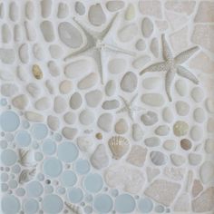 an abstract painting with shells and starfishs on it