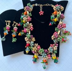 Vintage Miriam Haskell Necklace & Earrings Set Multi-color - Etsy Miriam Haskell Necklace, Miriam Haskell Jewelry, Designer Costume Jewelry, Jewelry Styles, Choker Style Necklace, Miriam Haskell, Fruit Design, Fashion Jewelry Sets, Fabulous Jewelry