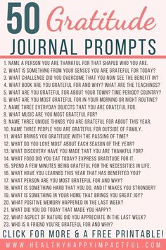 a pink and white poster with the words, 50 grateful journal prompts for students