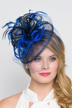 Browse our beautiful fascinator hats selection for a regal, elegant touch. High tea, bridal shower, wedding or derby, we got your head covered in elegance! Royal Blue Fascinator, Navy Fascinator, Fascinator Hats Wedding, Royal Blue Background, Blue Fascinator, Derby Fascinator, Hat Headband, Fascinator Hairstyles, Navy Hats