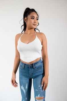 White knit halter top with open back ties - Gianna crop top Fitted T-back Tops For Spring, Spring Halter Top With Built-in Bra And T-back, Spring T-back Halter Top With Built-in Bra, Trendy Halter Neck Top With Built-in Bra, Triangle Top With Built-in Bra For Day Out, White Halter Neck Crop Top With Built-in Bra, White T-back Tops For Summer, Versatile Triangle Top For Spring, Halter Neck Top With Built-in Bra