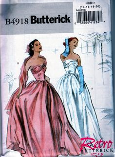 two women in dresses are shown on the cover of a sewing pattern for butterick