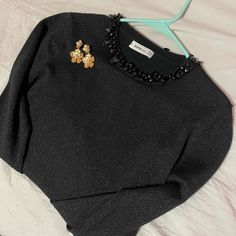 Beautiful Embellished Sweater. Has Beading On Neckline Front And Back. Brand New Condition, Never Been Worn. No Missing Beads. Pair With Your Favorite Earrings, As Seen In Cover Photo. (Not Included) Also Fits A Small. Party Top With Embellished Collar In Black, Party Black Top With Embellished Collar, Black Party Top With Embellished Collar, Zara Embellished Evening Tops, Zara Embellished Tops For Party, Zara Embellished Party Tops, Embellished Sweater, Zara Sweater, Cover Photo