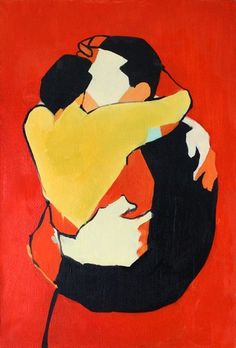 a painting with an image of two people hugging and the words written in spanish above it