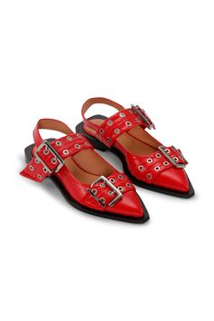 Red Feminine, Glam Look, Leather Sandals Flat, Reddish Brown, Black Patent Leather, Ballerinas, Belt Buckle, Flat Sandals