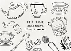 tea time hand drawn illustrations set