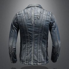 Casual Denim Jeans, Fitted Blazer Jacket, Mens Suit Jacket, New Mens Fashion, Slim Fit Blazers, Europe Fashion, Vintage Denim Jacket, Denim Jacket Men, Denim Coat Jacket