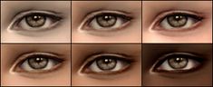 several different pictures of an eye with brown eyes