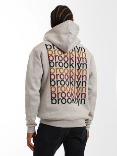 When you can't get enough of Brooklyn this sweatshirt was made for you. The word Brooklyn adorns the front and back of this sweatshirt in multicolor fashion. A relaxed fit sweatshirt made with a cotton blend fabrication is roomy and cozy. #B0611127 50% Cotton, 50% Polyester Brushed Sweatshirt Pre-washed for reduced shrinkage Fall Crew Neck Hoodie With Logo Print, Urban Oversized Sweats For Fall, Fall Streetwear Sweater With Logo Print, Fall Logo Print Streetwear Sweater, Trendy Logo Print Hoodie For Loungewear, Gray Relaxed Fit Hoodie With Logo Print, Trendy Streetwear Sweats With Ribbed Cuffs, Relaxed Fit Logo Print Sweater For Fall, Fall Sweater With Logo Print And Relaxed Fit