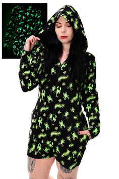 Creepy Crawlers Lounge Romper - Glow in the Dark In A Dark Place, Creepy Crawlers, Lounge Romper, Sweat Set, Movie Nights, Beauty Sale, Comfy Cozy, Sleeved Romper, Long Sleeve Romper