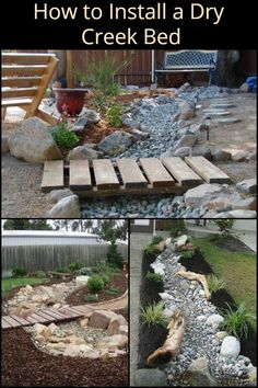 the steps are made out of wood and rocks to make a small garden bed in front of