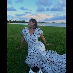 Gorgeous Maxi Dress With Polka Dots Perfect For A Wedding Or Black Tie Event Elegant Polka Dot Maxi Dress For Beach, Elegant Polka Dot Maxi Dress With Short Sleeves, White And Black Polka Dot Dress, Polka Dot Wedding Dress, Gorgeous Maxi Dresses, Polka Dot Wedding, Bridal Shower Dress, Black Tie Event, Black Polka Dot