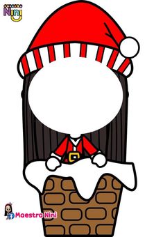 a drawing of a person wearing a santa hat sitting on top of a piece of cake