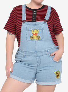 Get dressed for a fun day in the Hundred Acre Wood with Pooh and friends! From Winnie the Pooh  these denim shortalls feature embroideries of Pooh with sunflowers on the front chest pocket flowers at the hip and Roo floating on a red balloon on the back. Complete with adjustable straps hip and back pockets cuffed shorts and side-button closures. Pocket Flowers, The Hundred Acre Wood, Denim Shortalls, Disney Themed Outfits, Pooh And Friends, Cute Winnie The Pooh, Red Balloon, Plus Size Fits, Fun Day