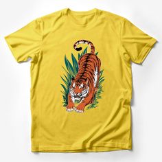 Men's Tiger Graphic Tee, Wildlife Animal Print Shirt, Jungle Tiger Walk Design, Casual Streetwear, Bold Jungle Fauna Illustration Top Male T-Shirt Custom graphic T-Shirt.Customize your color Tiger Walking, Fauna Illustration, Jungle Tiger, Animal Print Shirt, Tiger Graphic, Animal Print Shirts, Wildlife Animals, Male T Shirt, Casual Streetwear