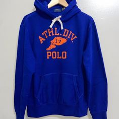 Polo Ralph Lauren Men's Blue Orange Polo Athletic Division Fleece Hoodie Men's M Blue Sportswear Hoodie With Double-lined Hood, Blue Hoodie With Double-lined Hood, Blue Sportswear Sweatshirt For Outdoors, Blue Hooded Hoodie For Sports Season, Blue Moisture-wicking Long Sleeve Hoodie, Blue Sweatshirt For Outdoor Activities In Fall, Blue Fleece Sportswear Hoodie, Blue Sportswear Hoodie For Sports, Blue Sportswear Hoodie For Outdoor