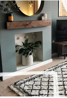 Wooden beam mantle, fireplace, simple, living room Empty Fireplace Ideas, Empty Fireplace, Log Burner Living Room, Front Room Decor, Front Room Ideas, Living Room Wall Color, Room 2023, Green Living Room, Room Green