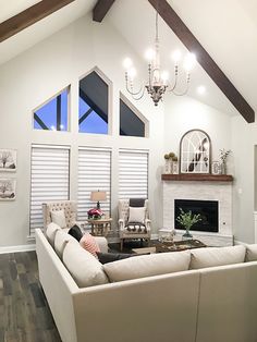 a living room filled with furniture and a fire place in the middle of a room