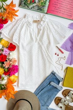 Inspired by a vintage blouse at a Parisian flea market, the Paloma blouse has the prettiest sleeve with delicate rick rack detailing and shirred neckline. We love the gently rounded hem and tie details. Equal parts luxe and chic! Travel Chic, Blouse Sleeveless, Blouse Short Sleeve, Rick Rack, White Eyelet, Floral White, Blouse Vintage, Gift Card Sale, Cotton Blouses