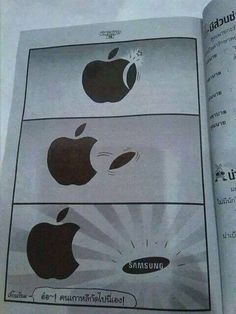 an open book with pictures of apple logos