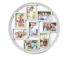 a white circular frame with multiple photos on it