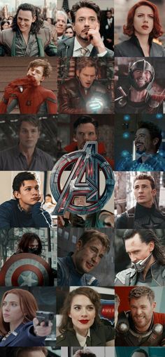 the avengerss collage is shown in many different pictures