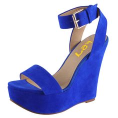 Royal blue shows elegantly. Wedge Heels with a platform can not only give leg-lengthening appeal but also keep feet comfortable and relaxed while walking. Color: Royal blue Material: Vegan suede Heel Type: Wedge heel Heel Height: 6.3" / 160 mm approx Product measurements were taken using size 8. Please note that measurements may vary by size. Toe: Open toe With platform Adjustable ankle strap design Handcrafted US sizing. Fits true to size. Blue Wedge Heel Sandals With 4-inch Heel, High Heel Suede Wedge Sandals With Heel Loop, Blue Wedge Heel Sandals For Party, Blue Wedge Sandals For Parties, Blue Wedge Sandals With Platform And Round Toe, Elegant Blue Wedge Sandals With Round Toe, Blue Party Wedge Sandals, Blue Platform Wedge Sandals With Round Toe, Blue Open Toe Platform Wedge Sandals