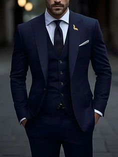 Navy Blue Coat Outfit Men Wedding, Dark Navy Blue Suit Men, Navy Blue Suit And Tie, Suits For Dark Skinned Men, Dark Blue Suit Men, Dark Blue Mens Suit, Navy Blue Coat Outfit, 3 Piece Suit Men Wedding, Blue Wedding Suit Groom