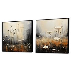 two paintings with white flowers on them