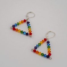 a pair of earrings with multicolored beads