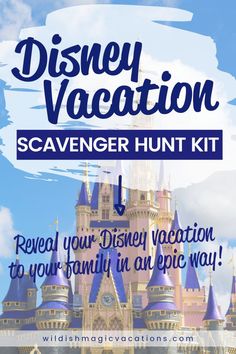 the disney vacation scavenger hunt kit is shown in front of a blue sky with clouds