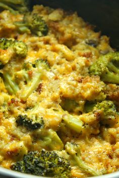 a casserole dish with broccoli and cheese