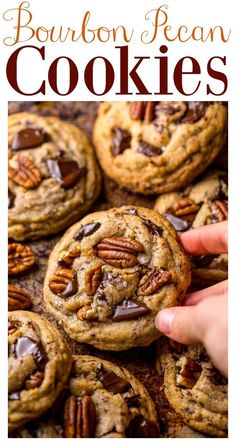 bourbon pecan cookies with chocolate chips and pecans