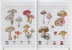 the cross stitch pattern shows different types of mushrooms