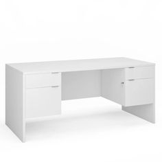 a white desk with two drawers on the left and one drawer on the right side