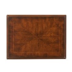 a large wooden tray with metal trimmings on the edges and sides, in dark brown