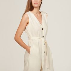 Pattern Gia — Linen Jumpsuits Summer Workwear Jumpsuits And Rompers With V-neck, Summer V-neck Jumpsuits And Rompers With Buttons, Spring V-neck Jumpsuits And Rompers, V-neck Jumpsuits And Rompers With Buttons For Summer, Sleeveless Belted Jumpsuits And Rompers For Day Out, Beige Jumpsuits And Rompers With Button Closure For Spring, Elegant Summer Jumpsuits And Rompers With Buttons, Chic Beige Jumpsuit With Buttons, Summer Workwear Jumpsuits And Rompers With Belt