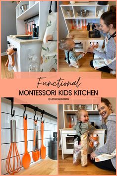 Montessori Self Serve Station, Ikea Play Kitchen Montessori, Ikea Kitchen Hack Kids Montessori, Ikea Toy Kitchen Hack Montessori, Montessori Play Kitchen Diy, Montessori Ikea Kitchen Hack, Functioning Play Kitchen, Play Kitchen Montessori, Kids Ikea Kitchen Hack