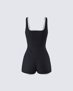 That casual, off-duty kind of vibe 🙌 Perfect for hitting the gym, running errands, or just lounging in style - this onesie is made from double knit fabric and complete with cut-out detail on the front and white binding detail 🖤 Athleisure Activewear With Contrast Trim For Gym, Casual Activewear With Contrast Trim For Sports, Sporty Gym Activewear With Contrast Trim, Casual Stretch Activewear With Contrast Trim, Sporty Black Bodysuit For Gym, Black Athleisure Bodysuit For Loungewear, Sporty High Stretch Bodysuit For Loungewear, Contrast Trim Activewear For Workout, White Athleisure Bodysuit For Sports