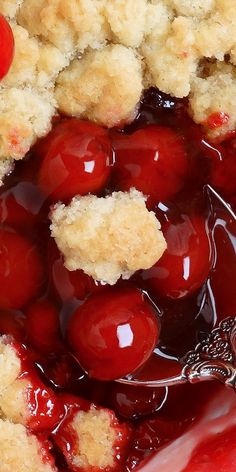 cherries and crumbs are mixed together to make a cherry cobbler dessert