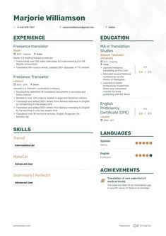 a professional resume with green and yellow accents on the front, in an elegant style