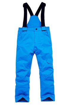 a pair of blue ski pants with suspends