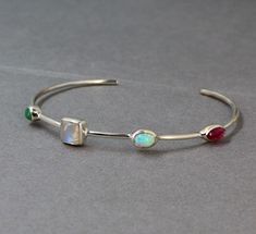 Multi Gemstone Cuff Bracelet,adjustable Bangle Bracelet,handmade Bracelet,solid 925 Sterling Silver Jewelry,birthday Gift,anniversary Gift - Etsy Stone And Silver Ring, Cuff Bracelet With Stones, Silver Bracelets With Stones, Jewelry Gifts For Women, Silver Opal Jewelry, Silver Jewelry Inspiration, Dainty Silver Bracelets, Opal Cuff Bracelet, Silver Cuff Bracelets