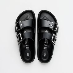 1774 Arizona Leather Premium Black | BIRKENSTOCK Black Birkenstocks, Shoes Birkenstock, Black Birkenstock, Double Strap Sandals, Industrial Interiors, Stylish Mens Outfits, Birkenstock Arizona, Birkenstock Shoes, Good Brands