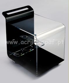 an acrylic display case is shown in black and white