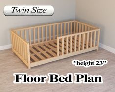 a wooden bed frame with the words floor bed plan below it